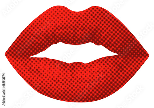 red lip print vector illustration isolated retro grunge halftone collage element for mixed media design