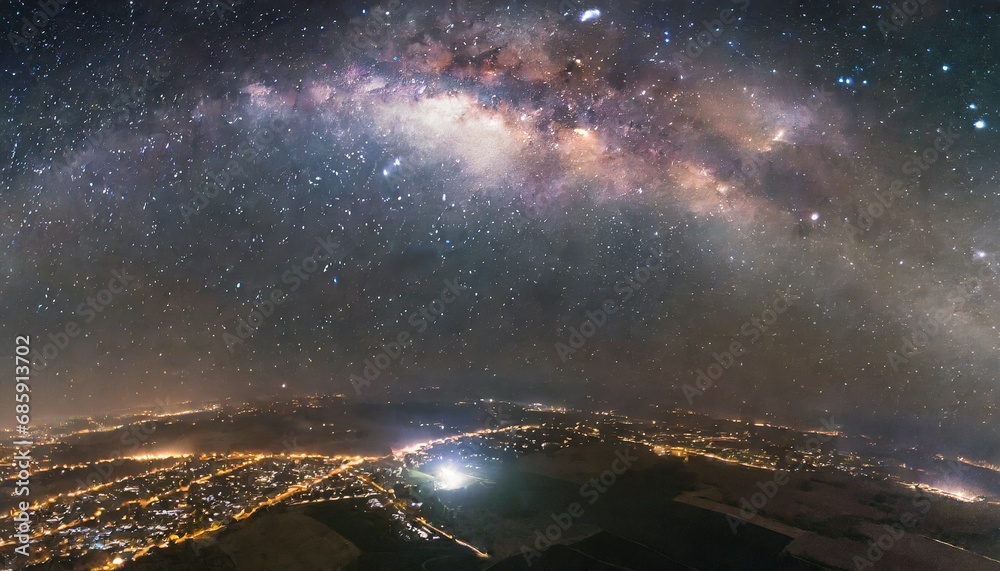 aerial view of the space center and milky way galaxy