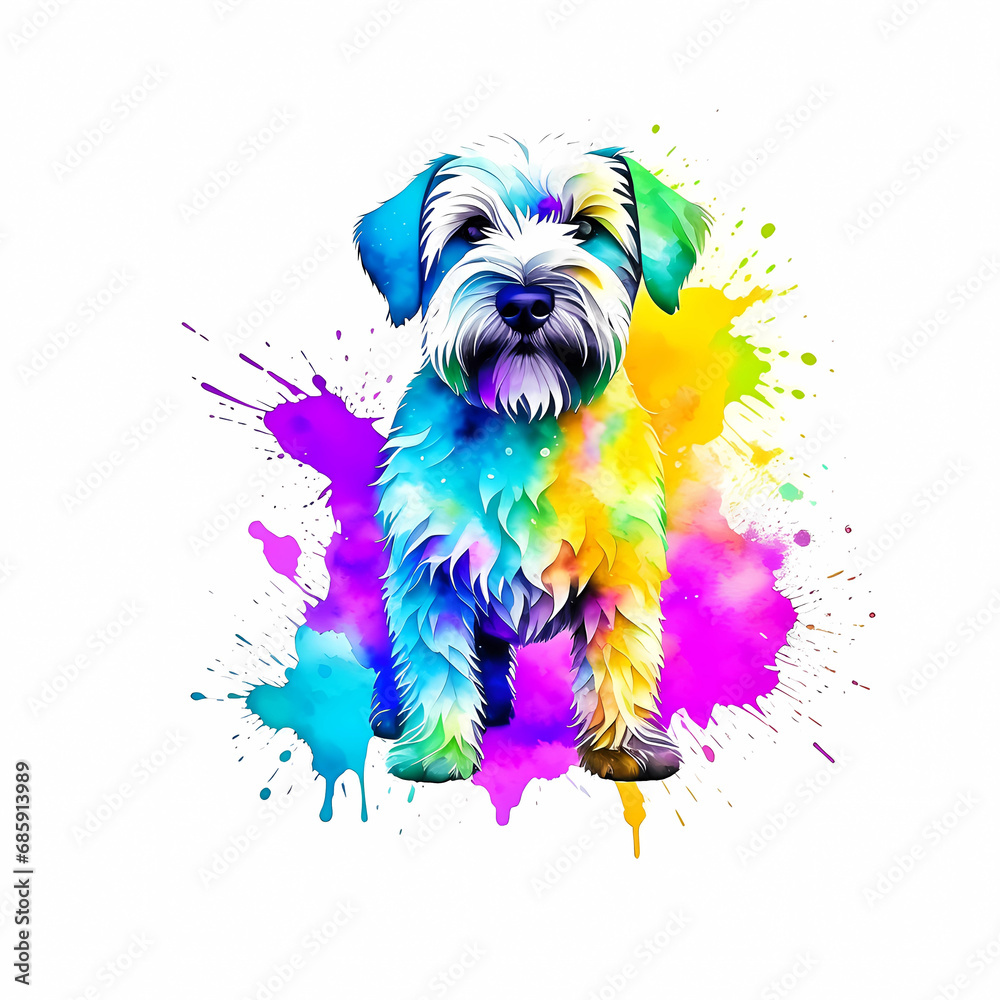 Watercolor Soft-coated Wheaten Terrier on a colorful background