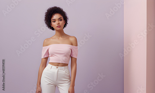 fashionable woman in high waisted white trousers. AI generated photo