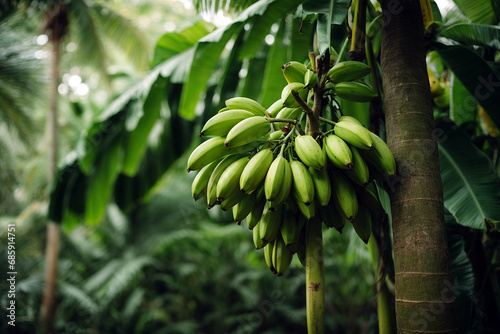 Banana tree with green fruits