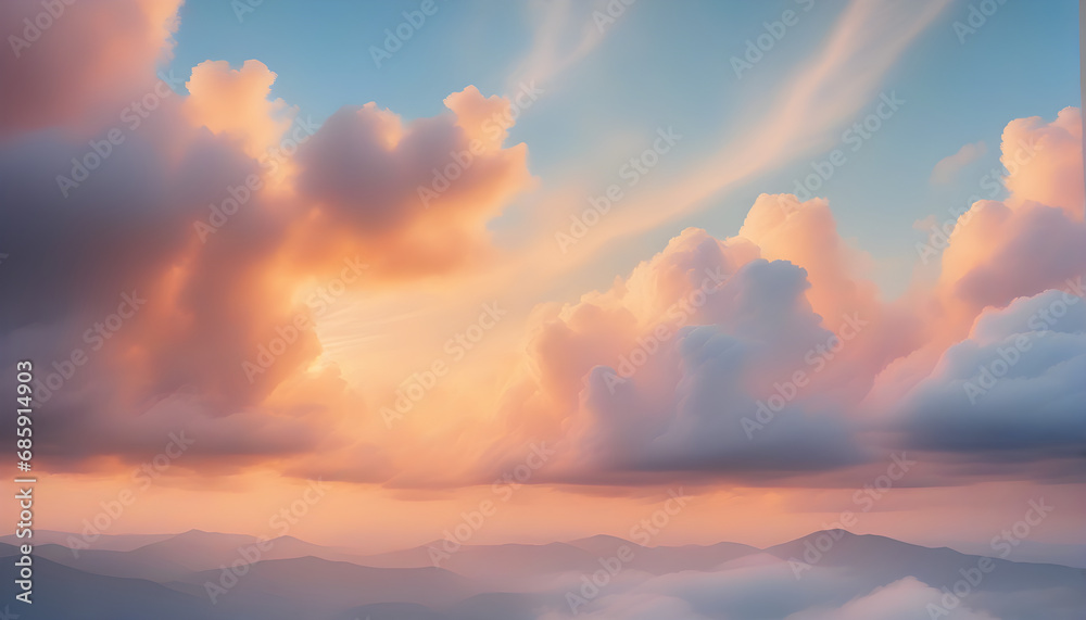 Embracing the Aesthetic Beauty of the Sky: The Captivating Palette of Clouds Paints a Picturesque Landscape.(Generative AI)