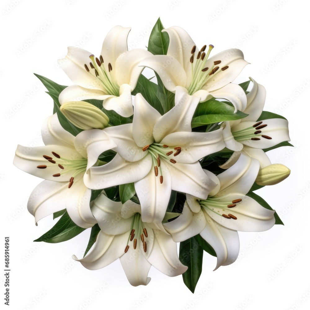 A bouquet of white lilies on a white background A bouquet of white lilies on a white background