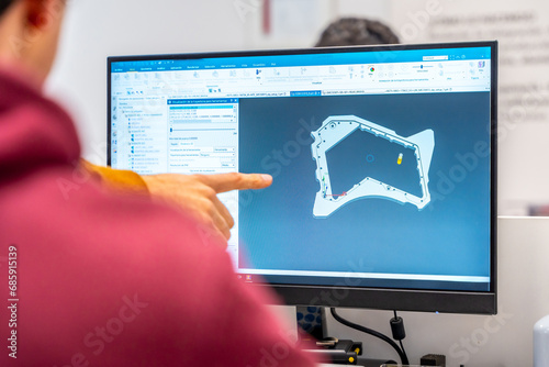 Engineers designing a metal piece in a computer