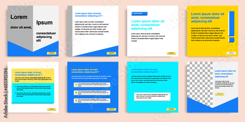 Minimal modern style of social media post banner layout template pack in blue, yellow combination background color with simple elements