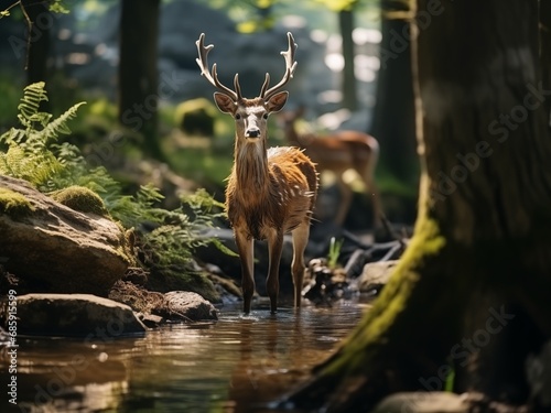 Hypperealistic hd animals. Deer in wild nature. High quality photo. Generated Ai