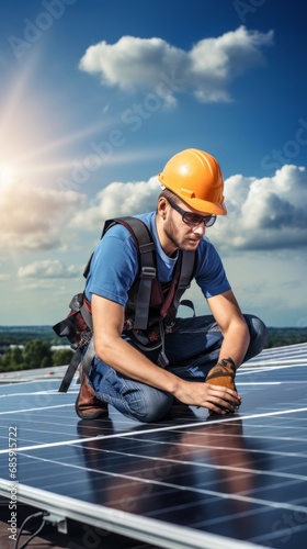 Wallpaper Mural Technicians installing photovoltaic solar panels on roof of house Torontodigital.ca