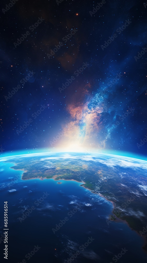 Obraz premium Earth Sunrise from Space. Stunning View of the Blue Planet and Rising Sun