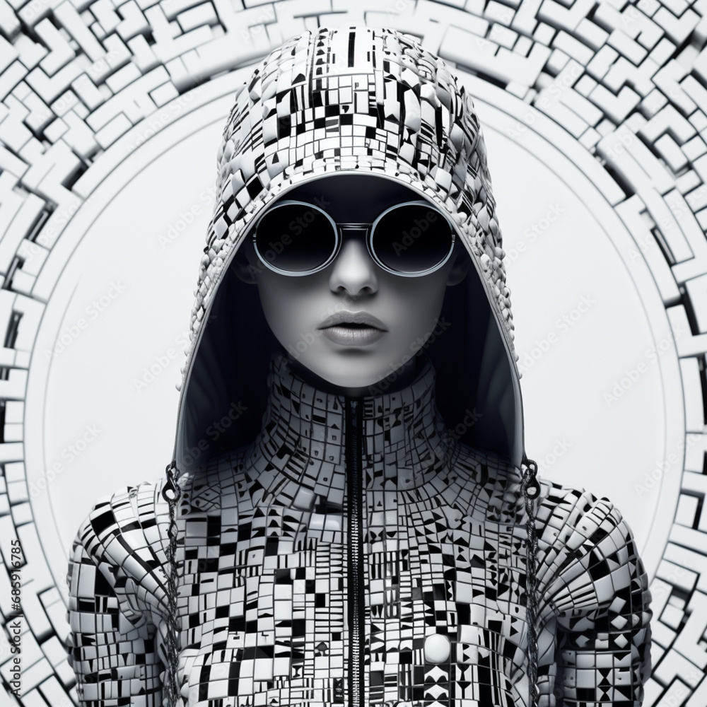 fashion new modern style create a patterns hyper realistic never before seen art style psychedelic highly detailed black cyber style white fashions brand logo beautiful 
