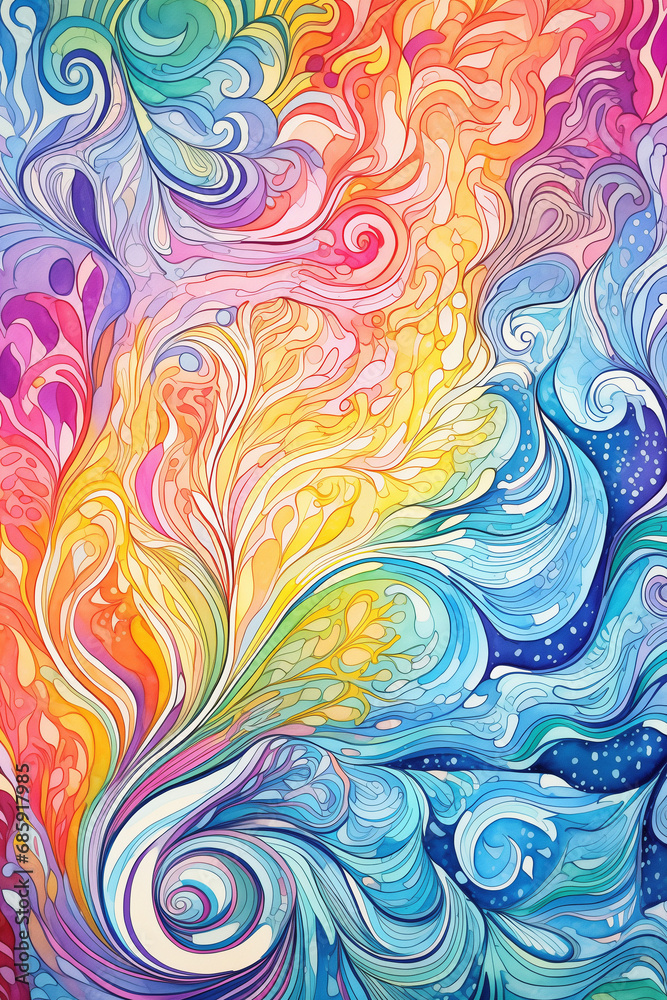 A vibrant abstract doodle with a variety of colors. Generative AI. 