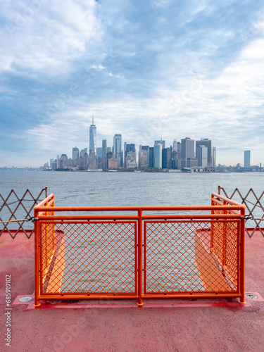 New York City skyline seen from the platform of the Staten Island Ferry