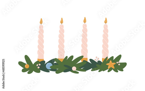 Advent wreaths with candles.Vector illustration in flat style