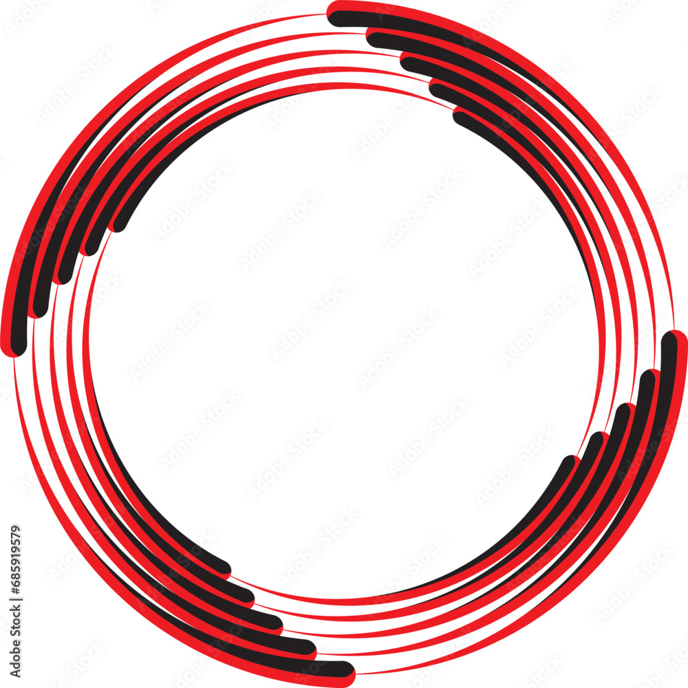 Obraz premium Black halftone dots in vortex form. Geometric art. Trendy design element.Circular and radial lines volute, helix.Segmented circle with rotation.Radiating arc lines