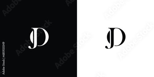 Abstract JO or OJ letters design logotype concept with serif font and elegant style vector illustration in black and white color