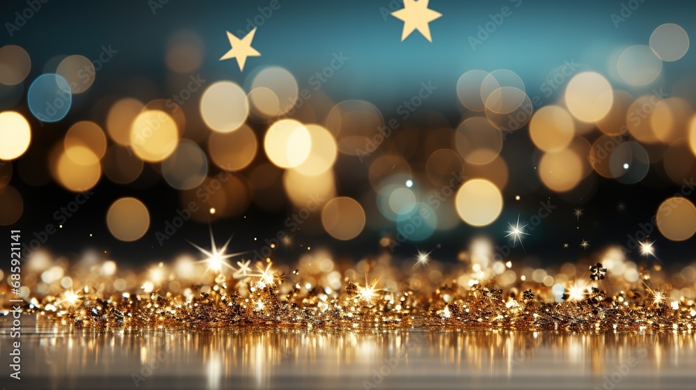Naklejka premium Christmas and New Year abstract background, blurred holiday lights create a festive ambiance with a subtle depth of field effect. AI generated 