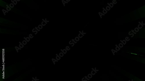 Bright flash of light from one green point on black background, overlay 3D render. Big bang singularity or strobe flash for disco, nightclub or music festival