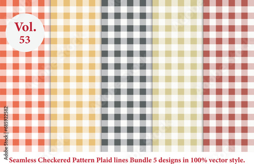 Plaid lines Pattern checkered Bundle 5 Designs , vector Tartan seamless
