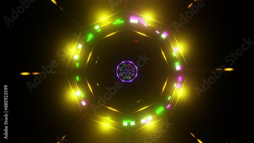 Visual images of musical rhythms VJ loop tunnel red 3D render. Visualization for disco, nightclub, music festival, fractals, mandala, kaleidoscope photo