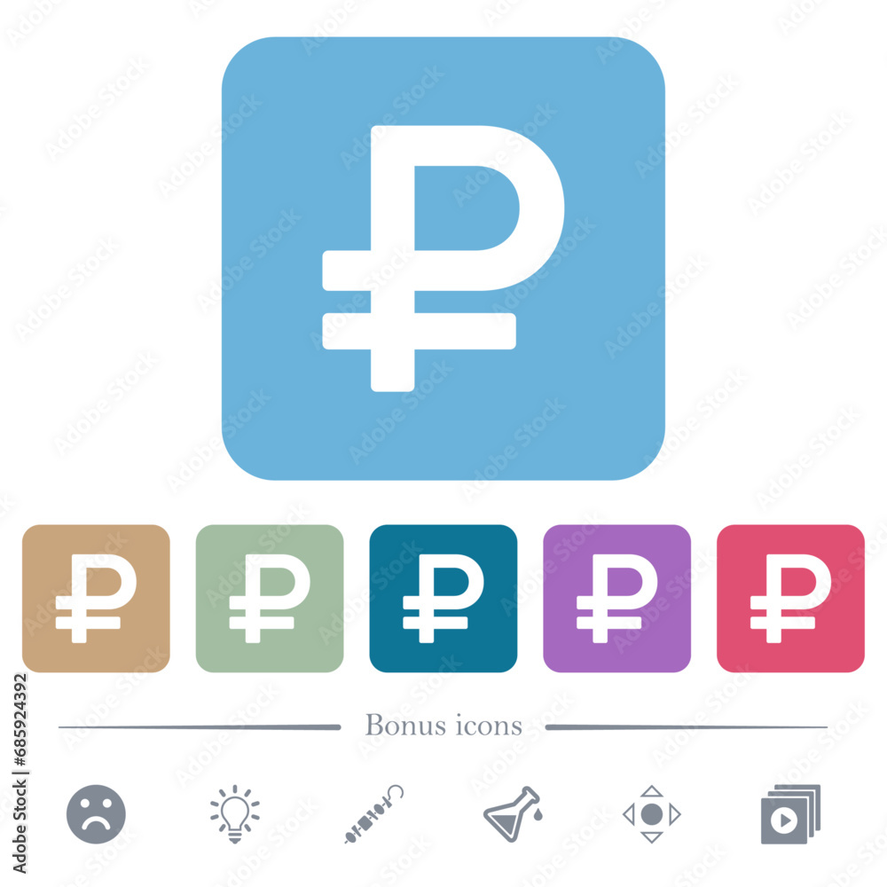 Ruble sign flat icons on color rounded square backgrounds Ruble sign flat icons on color rounded square backgrounds