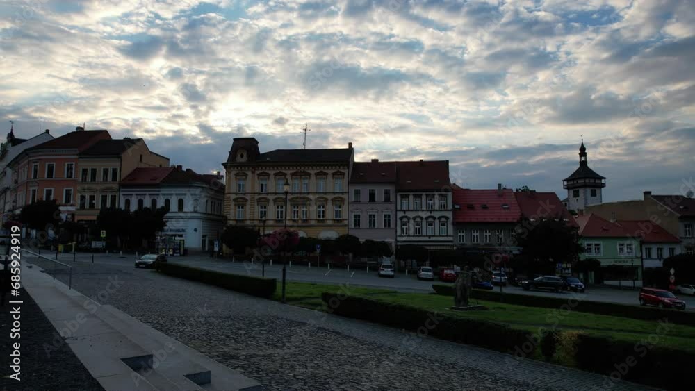 Roudnice nad Labem historical city center with fountain and castle panorama cityscape,Bohemia,Czech republic,Europe Roudnice nad Labem historical city center with fountain and castle panorama cityscape,Bohemia,Czech republic,Europe