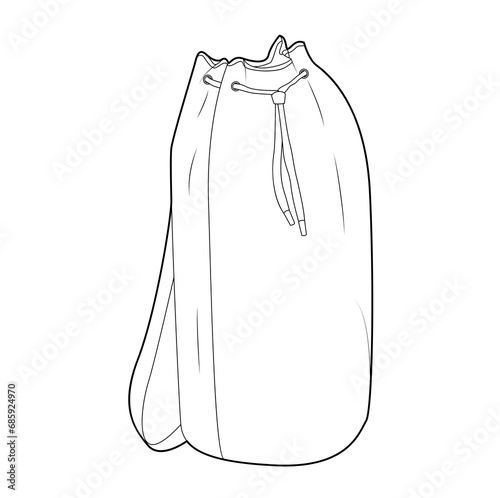 Boxer Bag backpack silhouette. Fashion accessory technical illustration. Vector satchel front 3-4 view for Men, women, unisex style, flat handbag CAD mockup sketch outline isolated