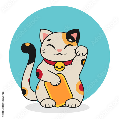 Isolated illustration of Maneki Neko. Characters of Asian happy cats. Japanese culture. Cartoon clipart. Vector illustration.