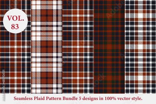 Plaid Pattern Bundle 5 designs Vol.83 Buffalo Vector, Tartan Fabric background wallpaper