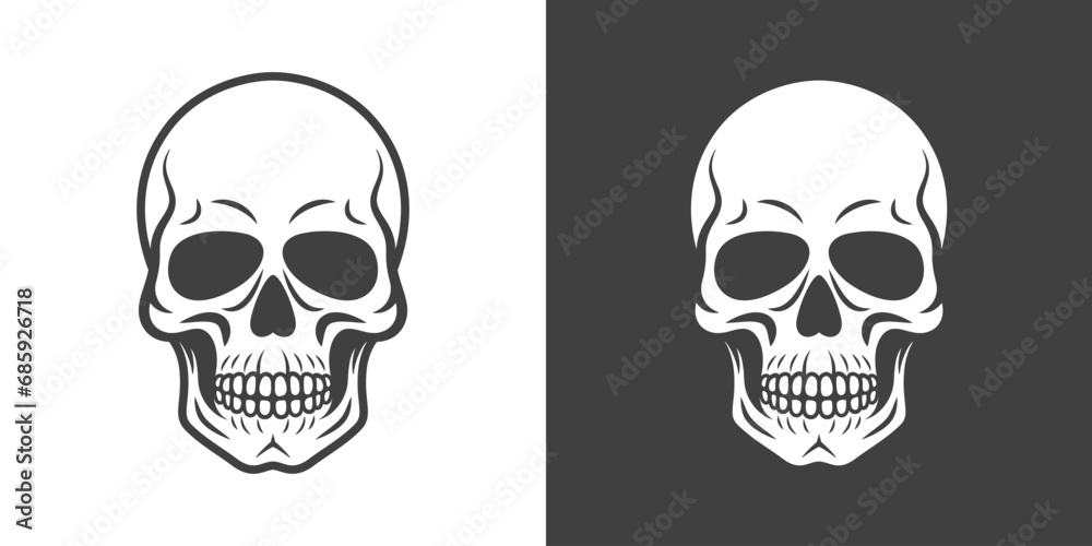 Vector Black and White Skull con Set Isolated. Skulls Collection with Outline, Cut Out Style in Front View. Hand Drawn Skull Head Design Template Vector Black and White Skull con Set Isolated. Skulls Collection with Outline, Cut Out Style in Front View. Hand Drawn Skull Head Design Template