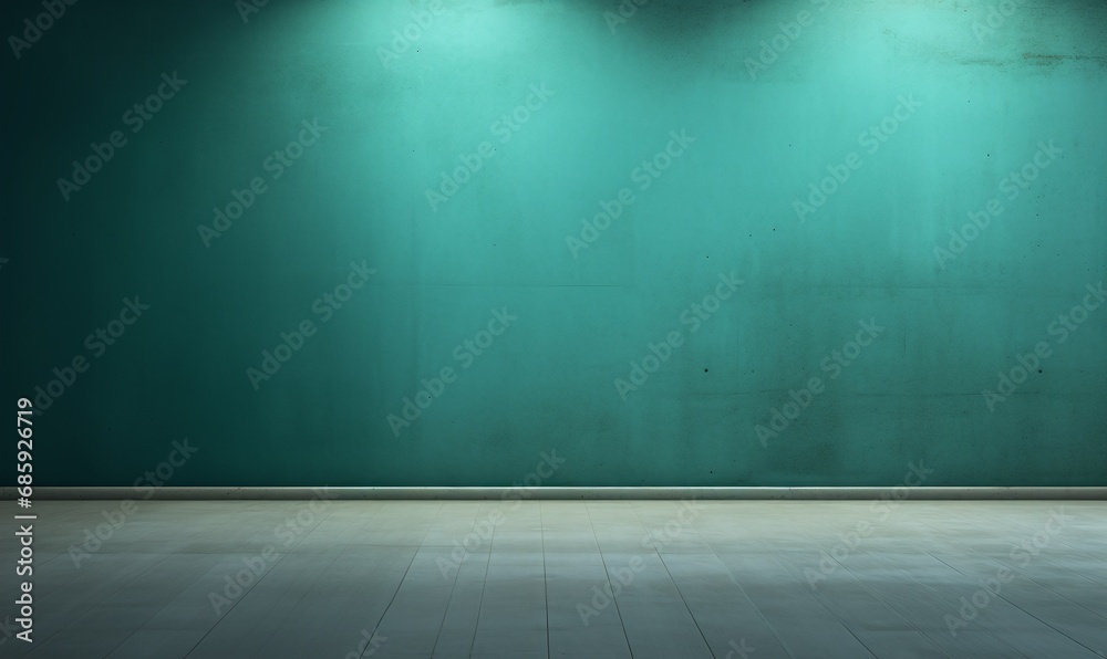 teal wall and subdued non-descript neutral flooring with above lighting, room background great for use in advertisements or product presentations teal wall and subdued non-descript neutral flooring with above lighting, room background great for use in advertisements or product presentations