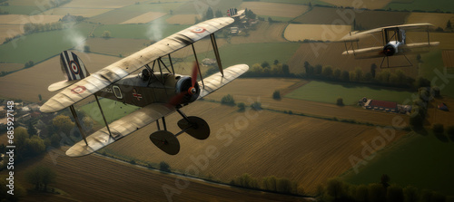 World War I biplane in dogfight