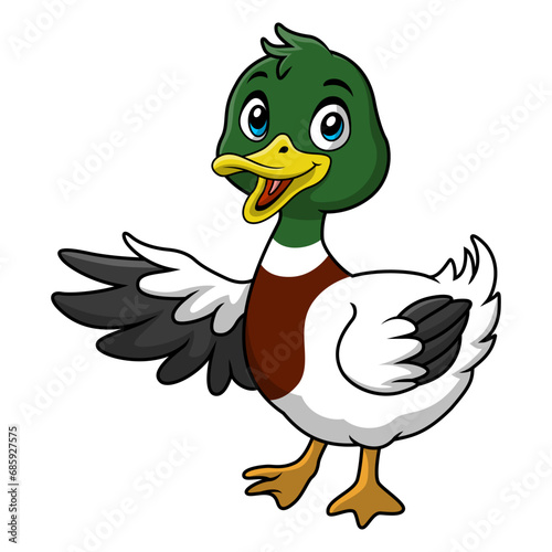 Cute duck cartoon on white background