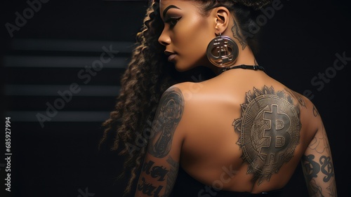 The Grace of a Black Woman Adorned with a Bitcoin Tattoo