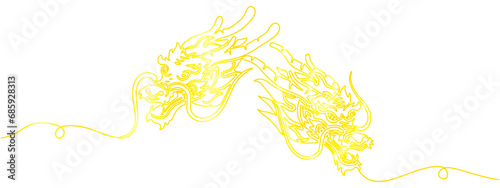 Gold chinese dragon background with line art style