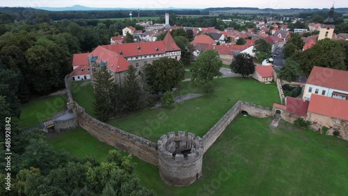 Aerial panorama landscape view of gothic Castle Budyne nad Ohri,Ceske stredohori region of Czech republic,Europe photo