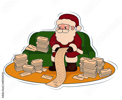 Santa Claus reading letters at home