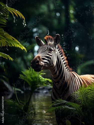 Hypperealistic hd animals. Zebra in wild nature. High quality photo. Generated Ai