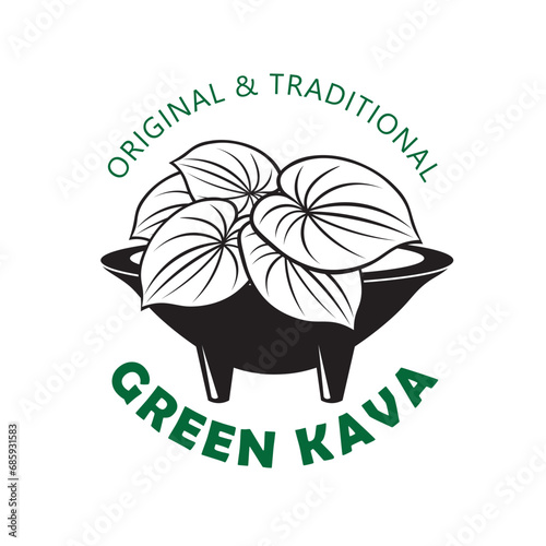 Green Kava Leaf with traditional Drink Bowl vector illustration