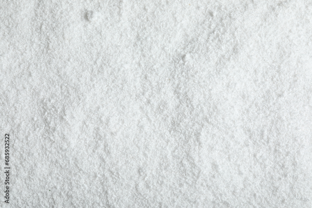 Pile of white snow as background, top view