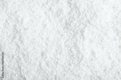 Pile of white snow as background, top view