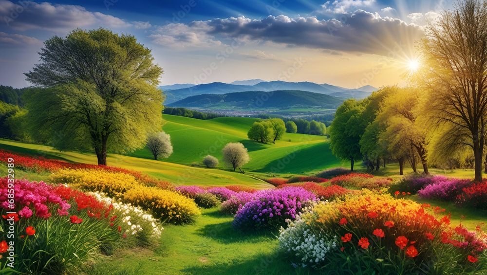 Obraz premium landscape with flowers, Land of flowers, 