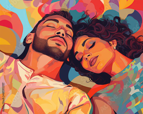 Vivid Love  Artistic Illustration of a Sleeping Couple