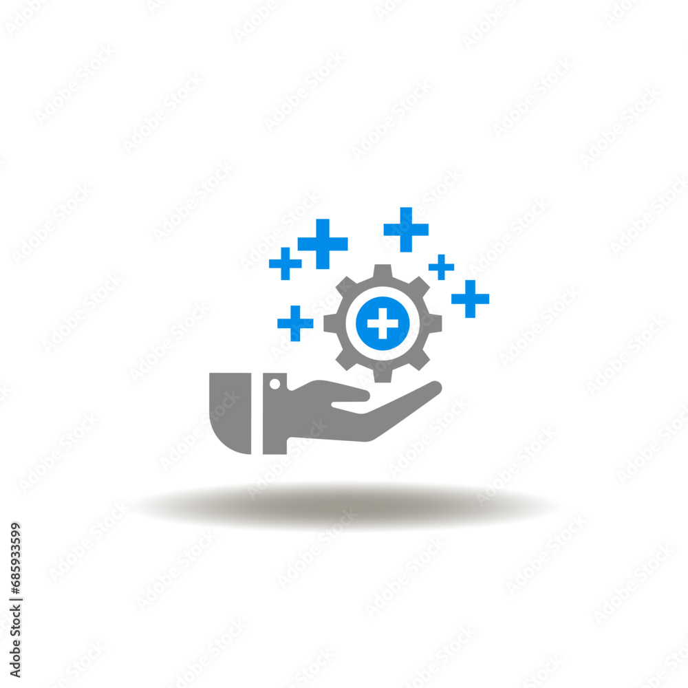 Vector illustration of hand hold gear wheel with crosses. Icon of ...