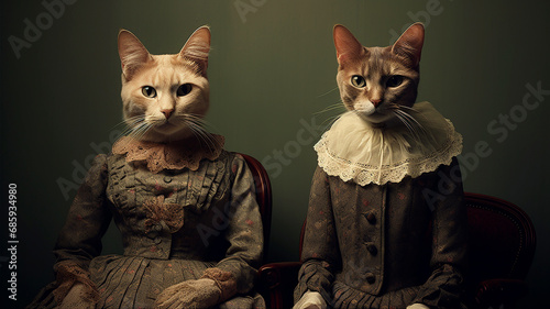 Gatos con vestidos de época generado por ia photo
