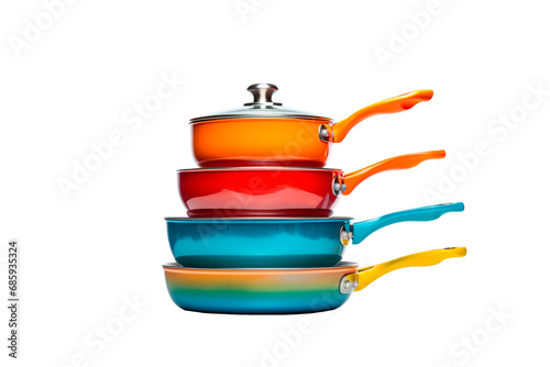 Colorful pans on pile over isolated transparent background photo