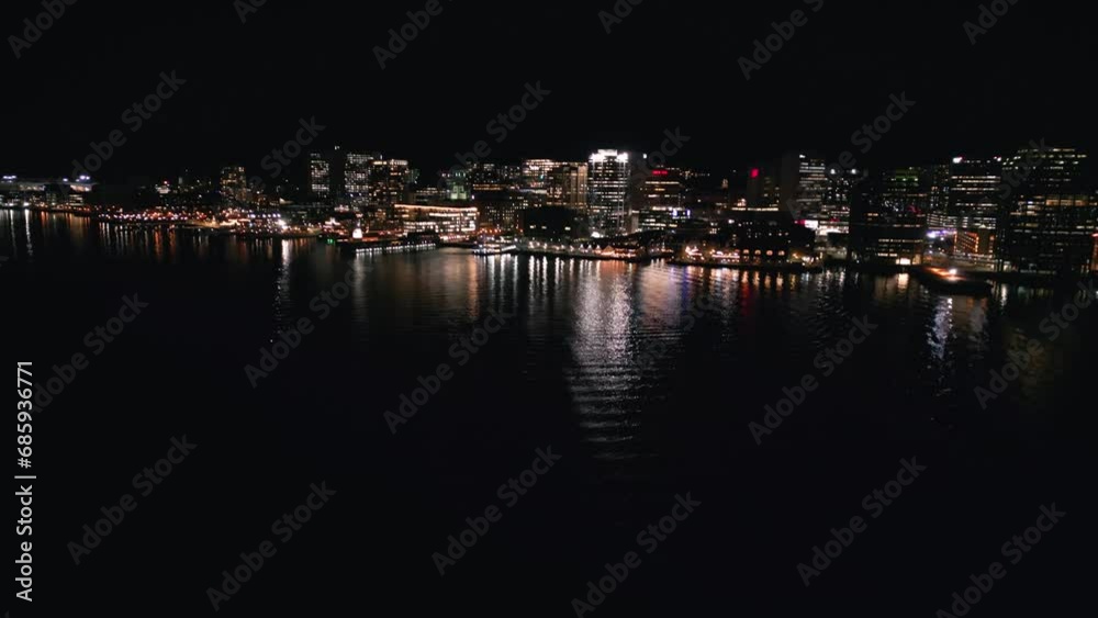 Cinematic drone shot of Halifax city at night Canada, Nova Scotia.Business city. Cinematic drone shot of Halifax city at night Canada, Nova Scotia.Business city.