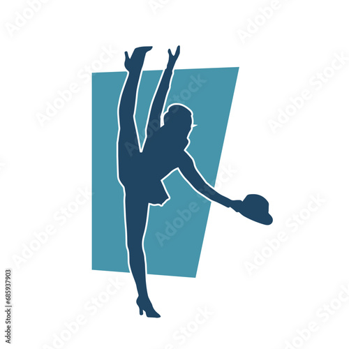 Silhouette of a female dancer in action pose. Silhouette of a woman dancing happily.