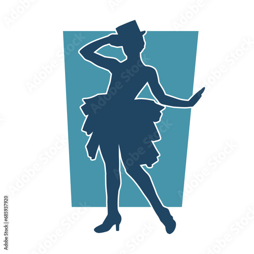 Silhouette of a female dancer in action pose. Silhouette of a woman dancing happily.