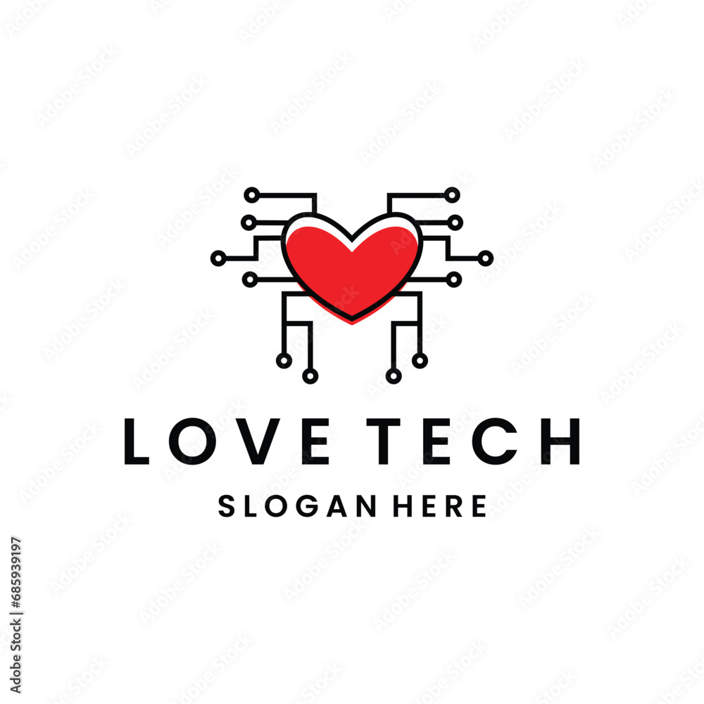 Love tech Logo Concept Design Template Element Vector Illustration.