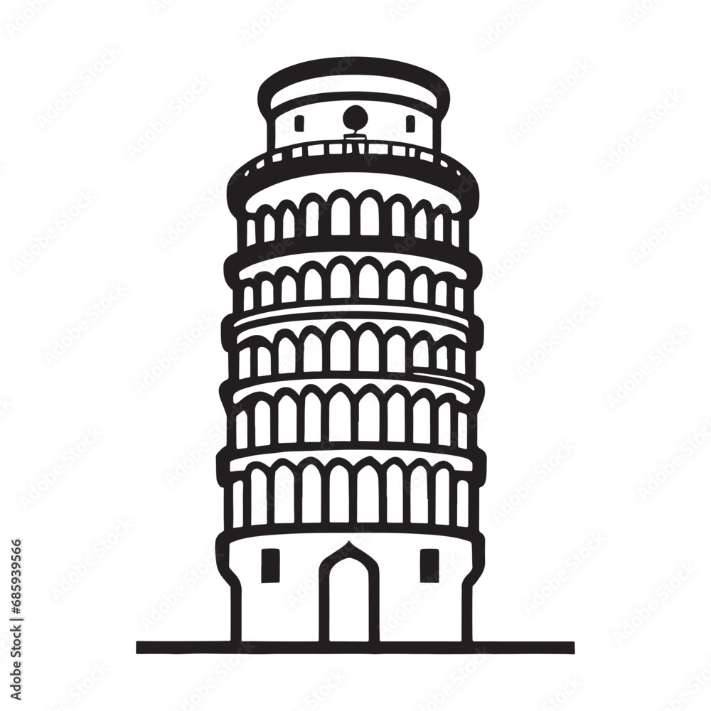 line illustration of Leaning Tower of Pisa