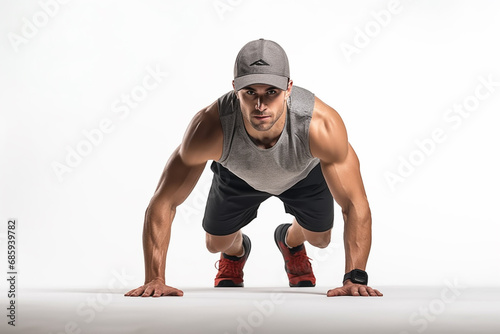 An athlete wariming up white background photo